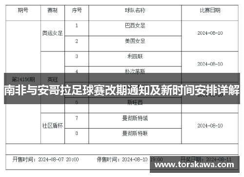 南非与安哥拉足球赛改期通知及新时间安排详解